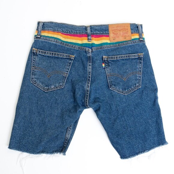 Levis 511 Shorts Blue Denim Pride Rainbow Stonewall Raw Hem Embroidered Size 30 - Picture 2 of 14